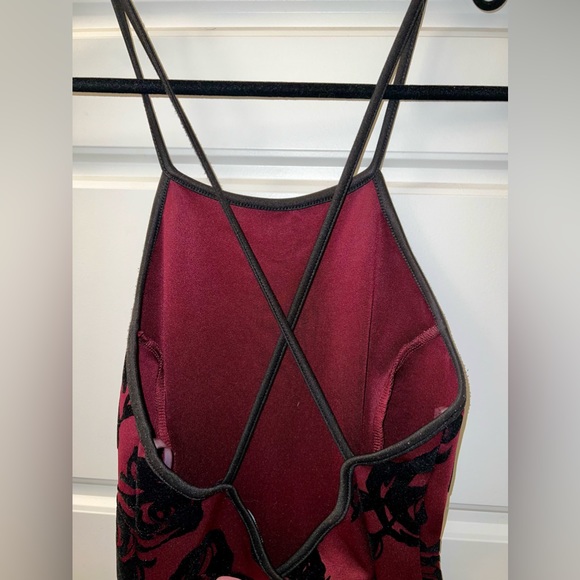 Burgundy Cross Back Dress with Black Velvet Roses Size XS - Picture 2 of 3